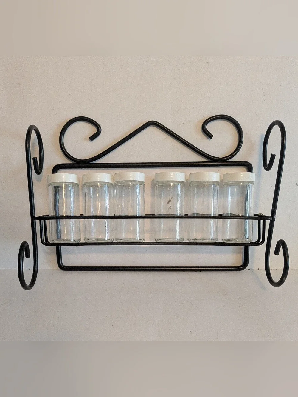 Spice Rack Black Metal Wall Mount or Free Standing Spice Rack with 6 Clear Jars